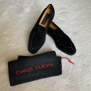 CHARLES JOURDAN Black Velour Suede Leather LOAFERS